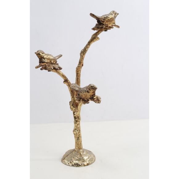 Vintage Gold Cast Iron Bird Clip Sculpture Art Decor Birds on Branches Heavy - Picture 6 of 16